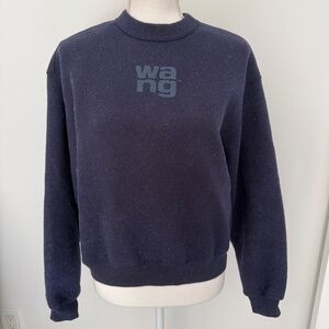 Alexander Wang Puff Logo Pullover Long Sleeve Structured Glitter Blue Sweatshirt